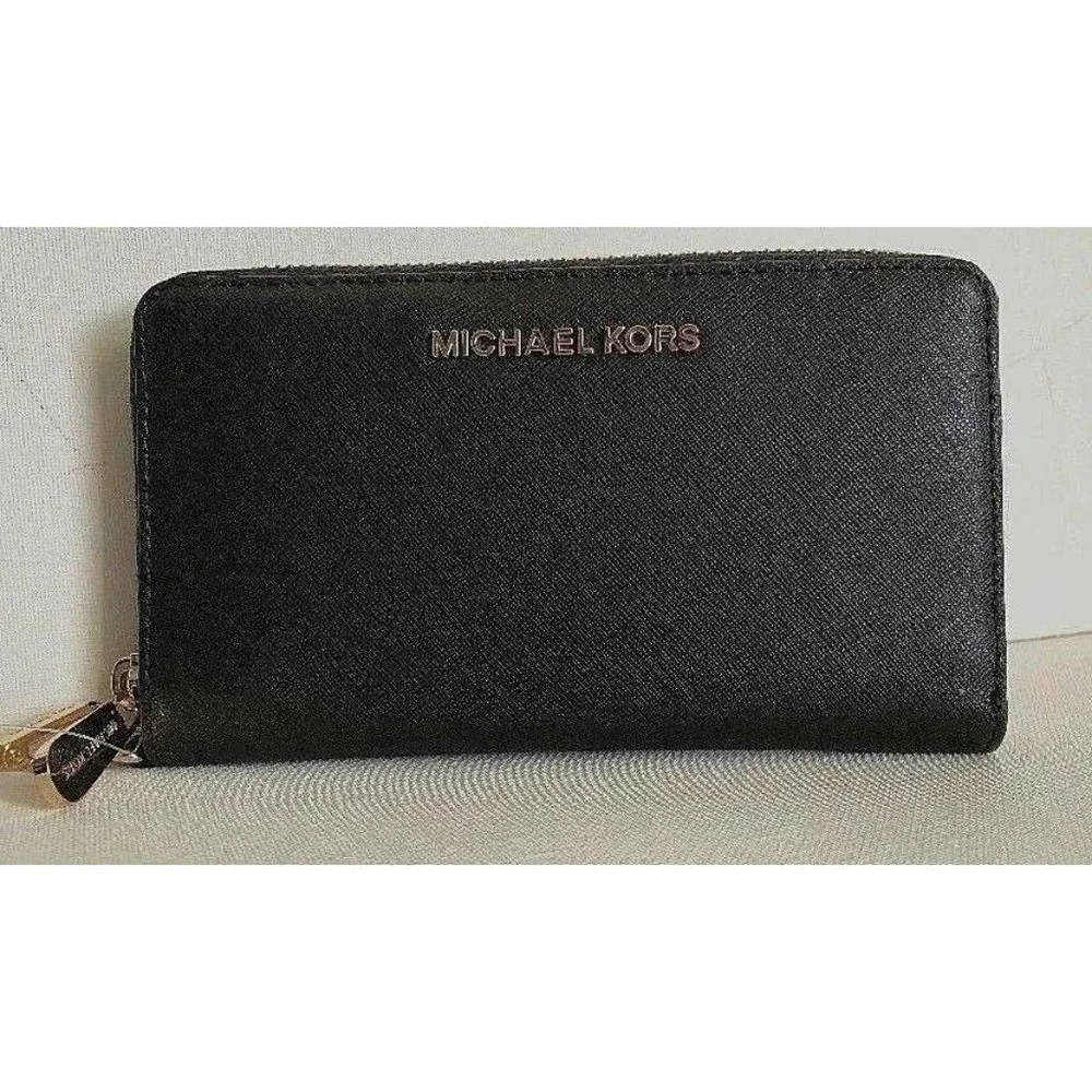 New Michael Kors Jet Set Travel Large Flat phone case Leather Black - Picture 2 of 6